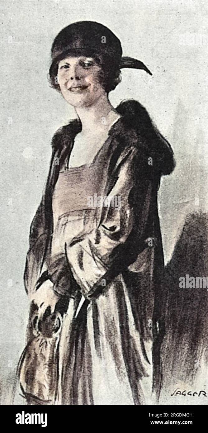 Portrait de Helen McKie (1889-1957), artiste et illustratrice qui a travaillé pour les magazines The Bystander et The Graphic pendant la première Guerre mondiale et les années 1920 McKie dessine de nombreuses scènes sociales impliquant des soldats et illustre également la colonne « en Angleterre - maintenant » et les lettres de Blanche dans le spectateur. Ce portrait a été présenté dans The Bystander au moment où elle tenait une exposition de son travail à la Brook Street Gallery à New Bond Street, Londres en 1919. Banque D'Images
