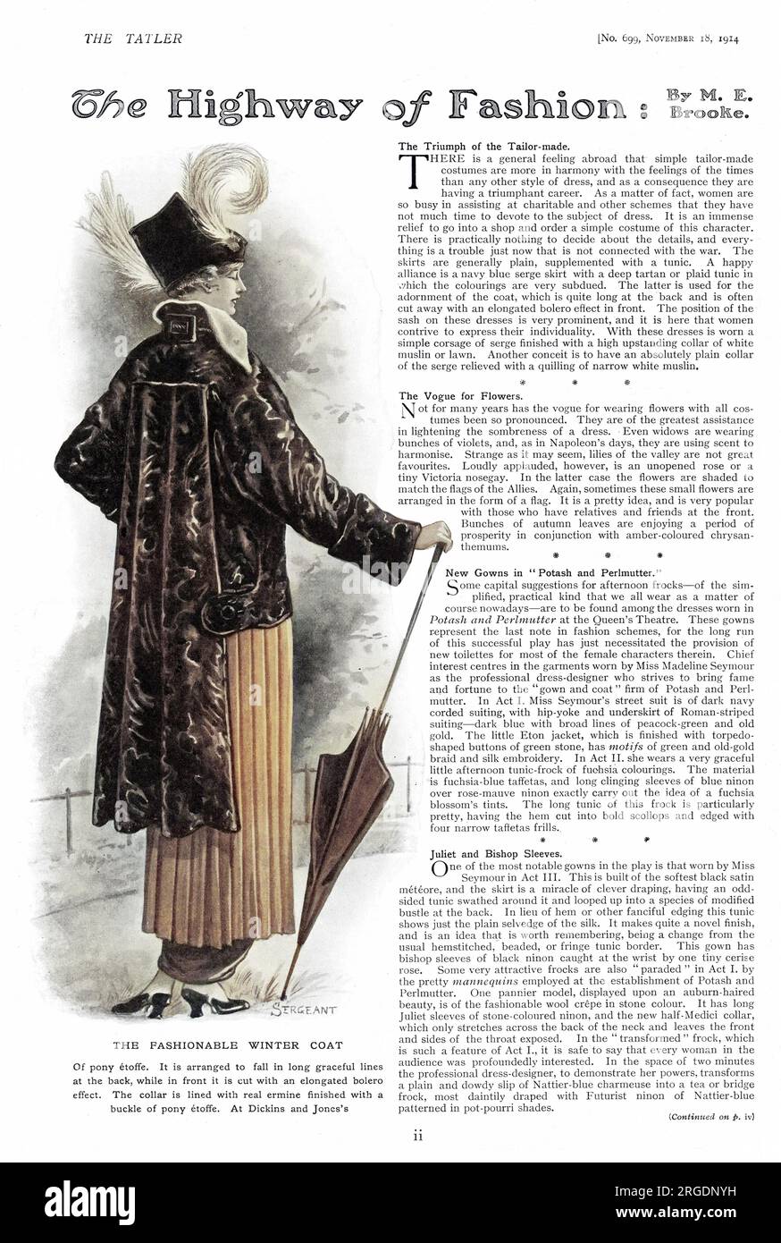 Le manteau d'hiver à la mode de poney etoffe [matériel]. Il est agencé pour tomber en longues lignes gracieuses à l'arrière, tandis qu'à l'avant, il est coupé avec un effet boléro allongé. Le col est doublé d'hermine véritable fini avec une boucle de poney etoffe. Chez Dickins et Jones Illustration de la Highway of Fashion par M.E. Brooke, qui écrit : « il y a un sentiment général à l'étranger que de simples costumes sur mesure sont plus en harmonie avec l'époque... tout est un problème juste maintenant qui n'est pas lié à la guerre. » Banque D'Images