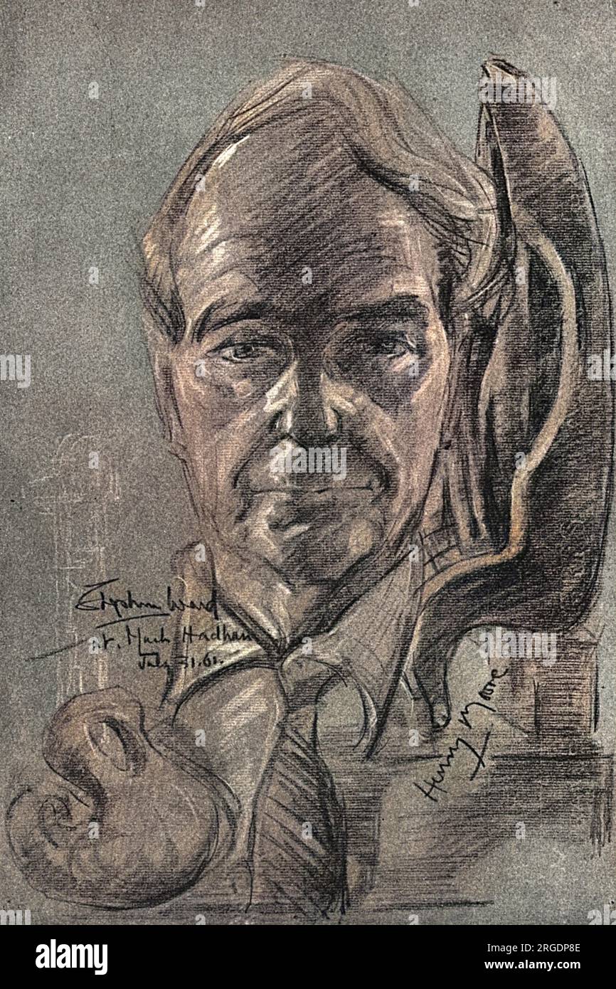 Henry Moore (1898-1986), sculpteur et artiste anglais, tiré de la vie de Stephen Ward, lors d'une séance spécialement accordée à l'Illustrated London News en 1961. Ward dessina plusieurs personnalités pour The Illustrated London News en 1961, mais deux ans plus tard, il devint célèbre grâce à son implication dans l'affaire Profumo. Banque D'Images