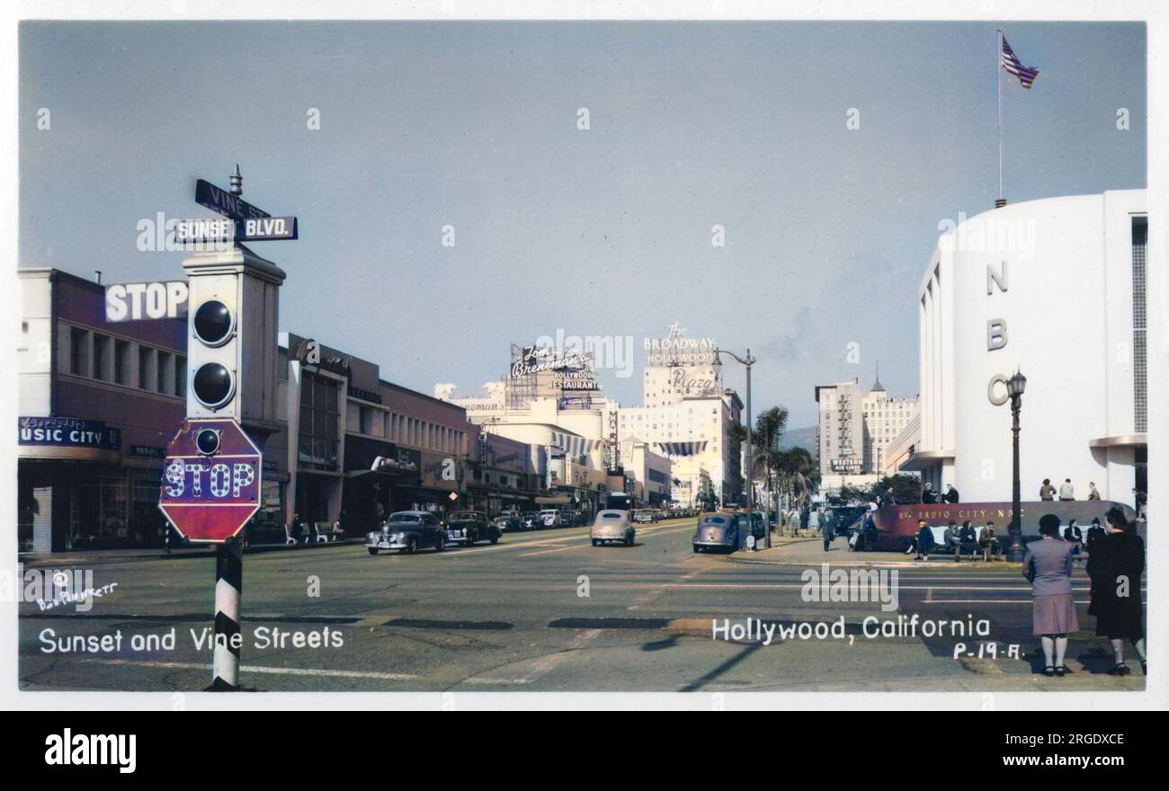 Sunset and Vine Streets, Hollywood, Californie, États-Unis. Banque D'Images