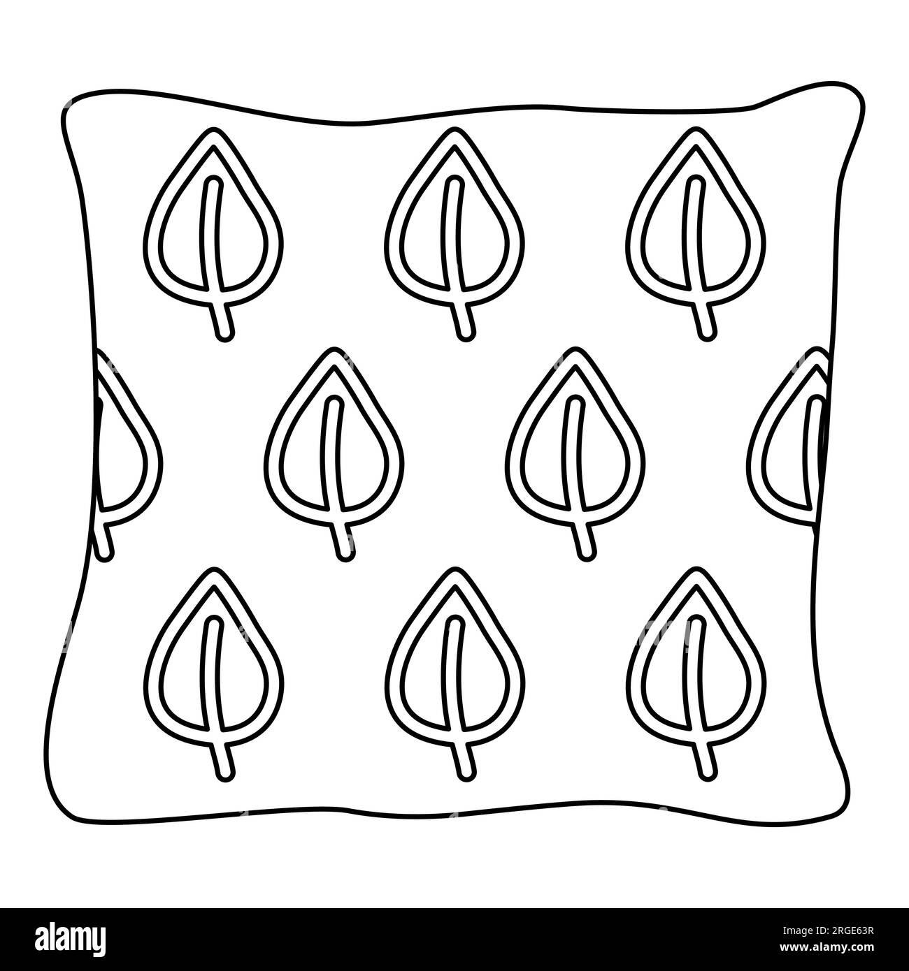 Oreiller de canapé décoratif avec impression de feuille, illustration de contour de vecteur plat de style doodle pour livre de coloriage d'enfants Illustration de Vecteur