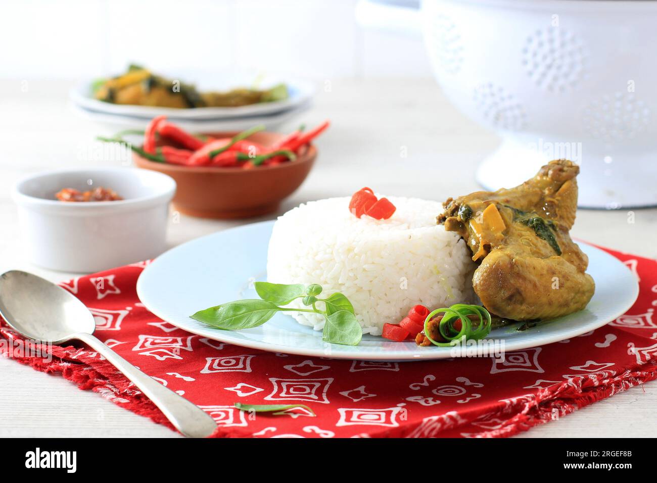 Riz blanc au poulet épicé jaune ou poivre Ayam Bumbu Kuning Banque D'Images