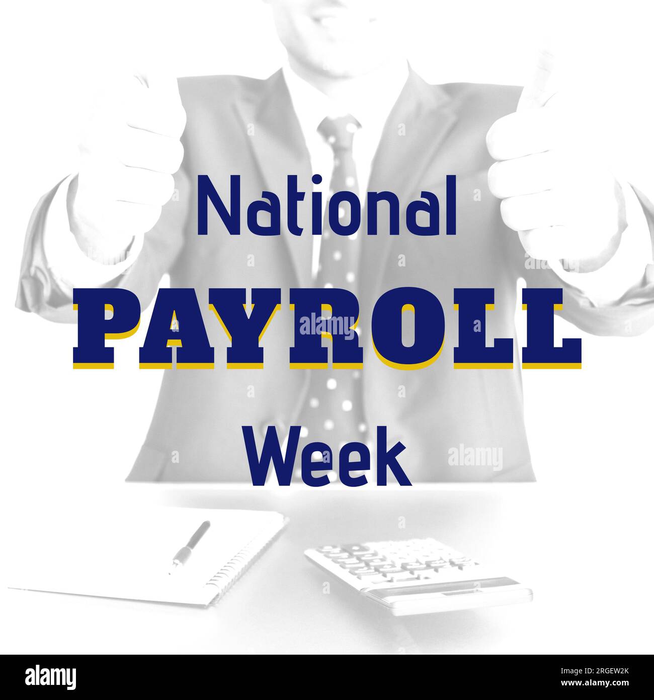 Texte de la semaine nationale de paie sur l'homme d'affaires biracial heureux avec les pouces vers le haut Banque D'Images