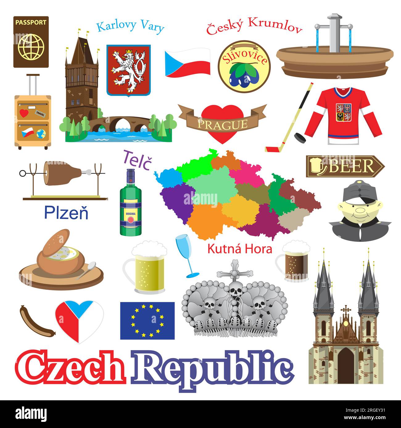 république tchèque icônes et symboles ensemble de vecteurs isolés Illustration de Vecteur