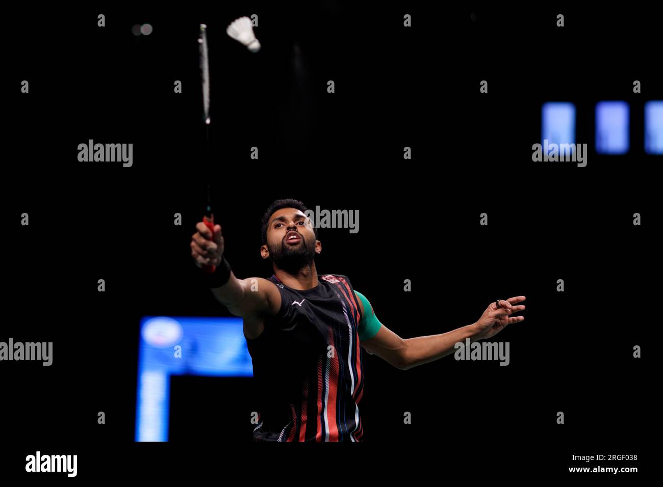 Prannoy H. S. de l'Inde en action lors de la finale en simple masculin du GROUPE SATHIO Australian Badminton Open 2023 entre l'Inde et la Chine au Quay Banque D'Images