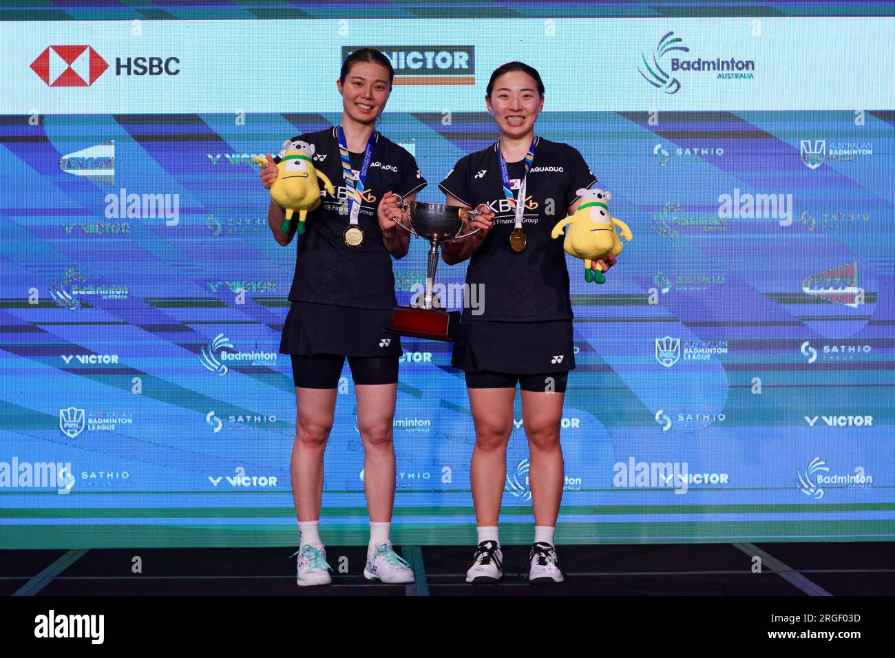 L'équipe gagnante Kim So Yeong, Kong Hee Yong de Corée après le match de finale des doubles féminins du GROUPE SATHIO Australian Badminton Open 2023 entre Chi Banque D'Images