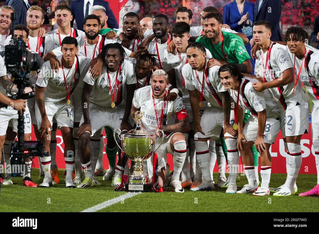 Monza, Italie - 8 août 2023, équipe de l'AC Milan lors du Trofeo Silvio Berlusconi, Silvio Berlusconi Trophée, match de football entre l'AC Monza et l'AC Milan le 8 août 2023 au stade U-Power de Monza, Italie - photo Morgese Banque D'Images