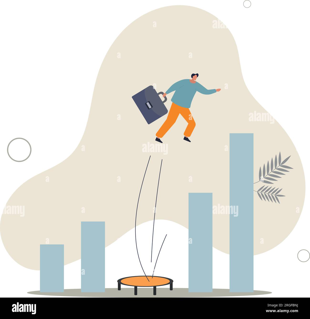 Défi commercial, rebond des revenus et reprise de la crise économique ou gain et croissance des bénéfices sauter du concept de fond.illustration vectorielle plate. Illustration de Vecteur