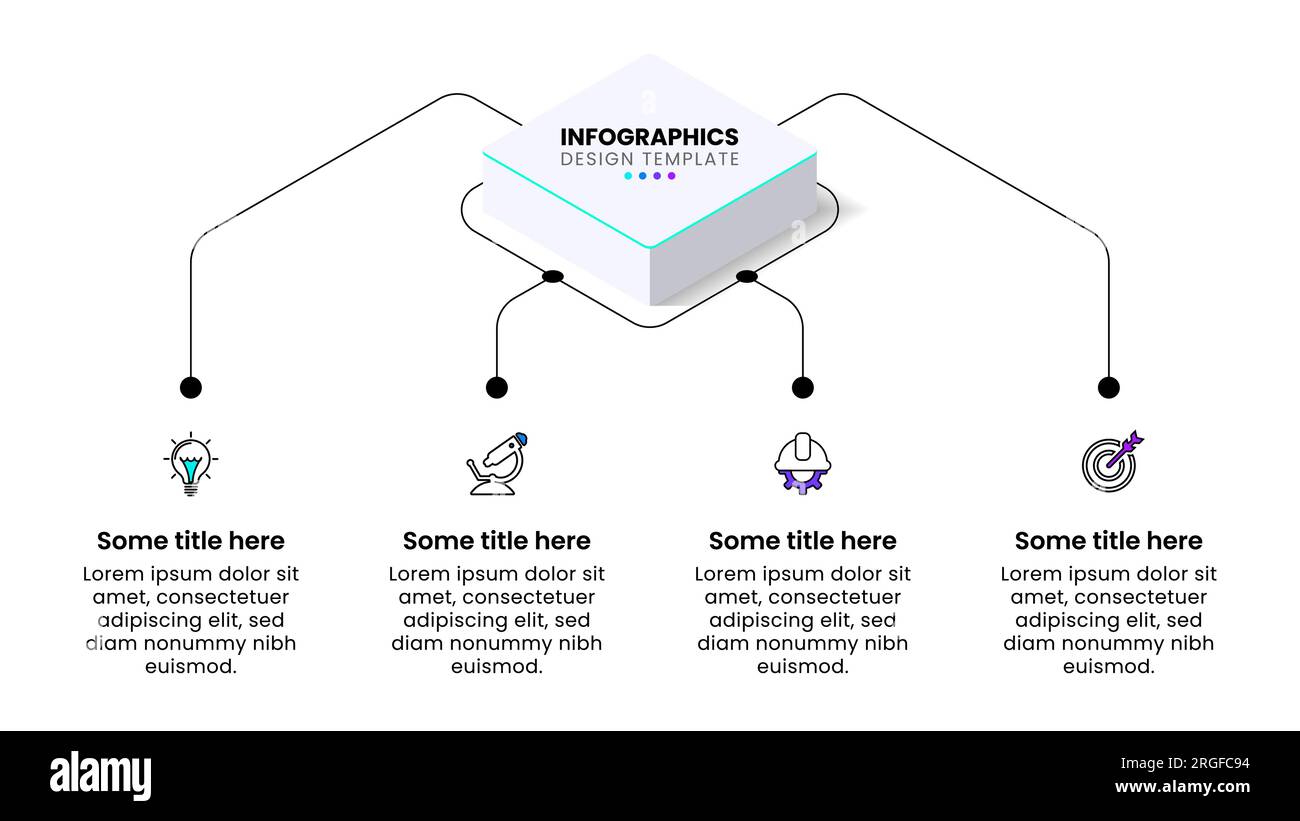 Modèle d'infographie avec icônes et 4 options ou étapes. Peut être utilisé pour la mise en page de flux de travail, le diagramme, la bannière, la conception Web. Illustration vectorielle Illustration de Vecteur