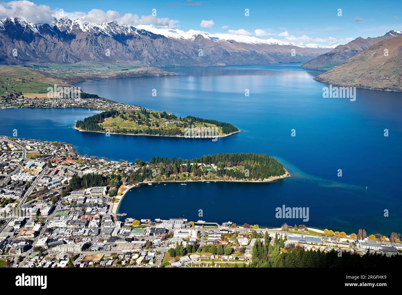 Nouvelle-Zélande. Vue aérienne du lac Wakatipu. Queenstown. Otago. South Island Banque D'Images