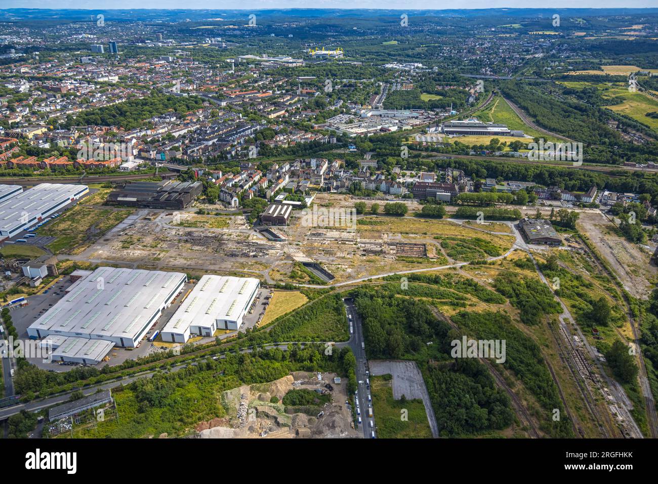 Vue aérienne, zone industrielle zone de construction Union entre Heinrich-August-Schulte-Straße et Westfaliastraße au port, port, Dortmund, Ruhr Banque D'Images