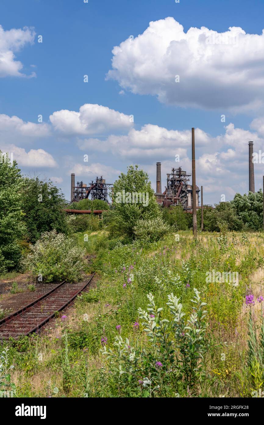 Der Landschaftspark Duisburg Nord, Hochofen Kulisse, Sinterweg, NRW, Deutschland Banque D'Images