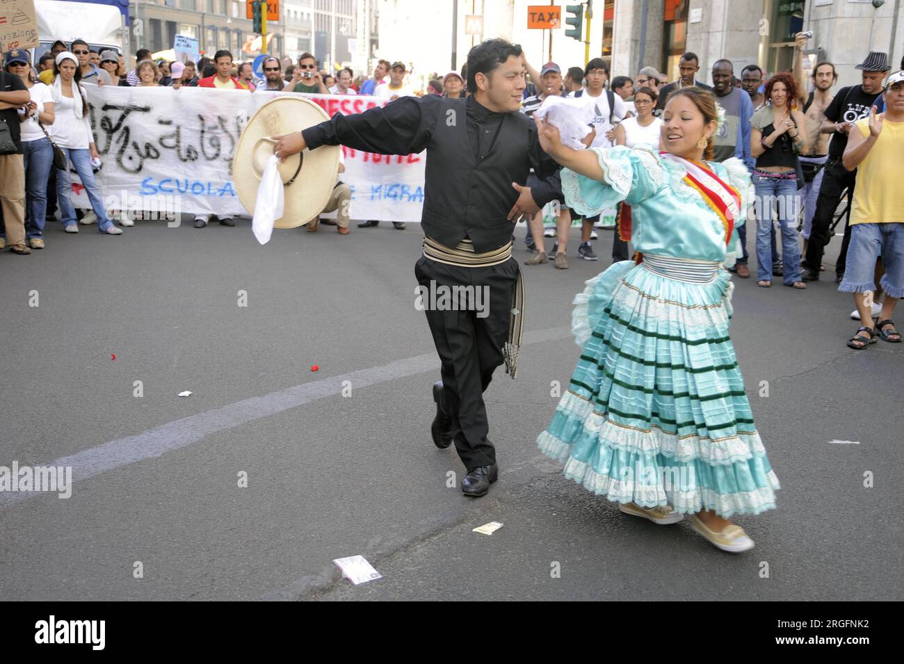 Milan (Italie), manifestation pour l’accueil et l’intégration des populations migrantes Banque D'Images