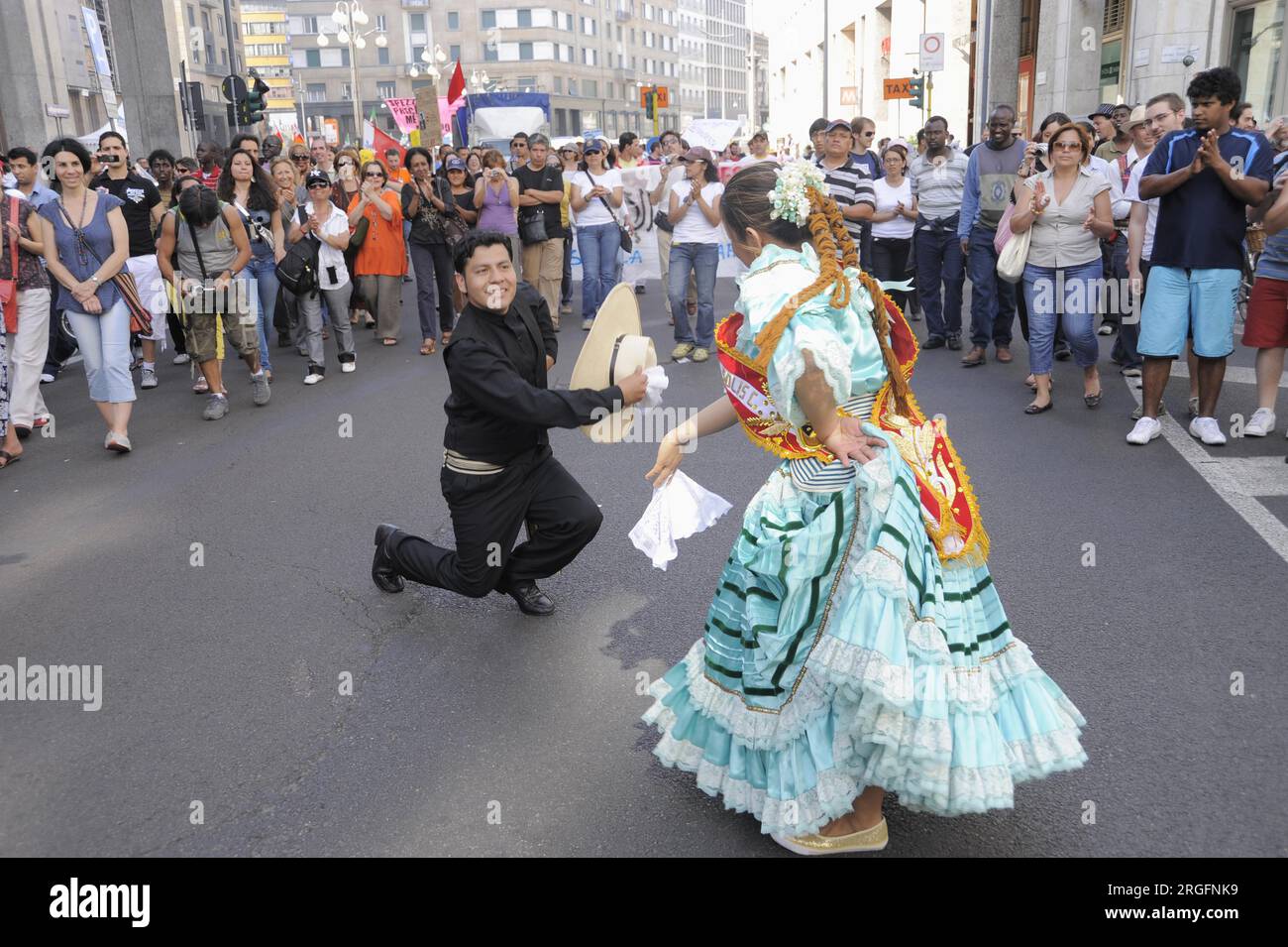 Milan (Italie), manifestation pour l’accueil et l’intégration des populations migrantes Banque D'Images