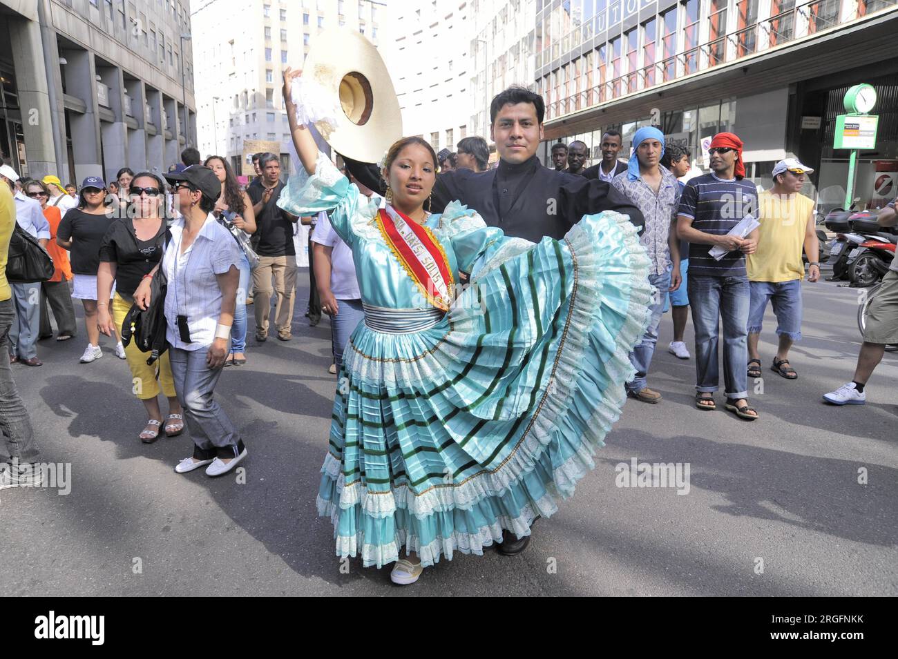 Milan (Italie), manifestation pour l’accueil et l’intégration des populations migrantes Banque D'Images