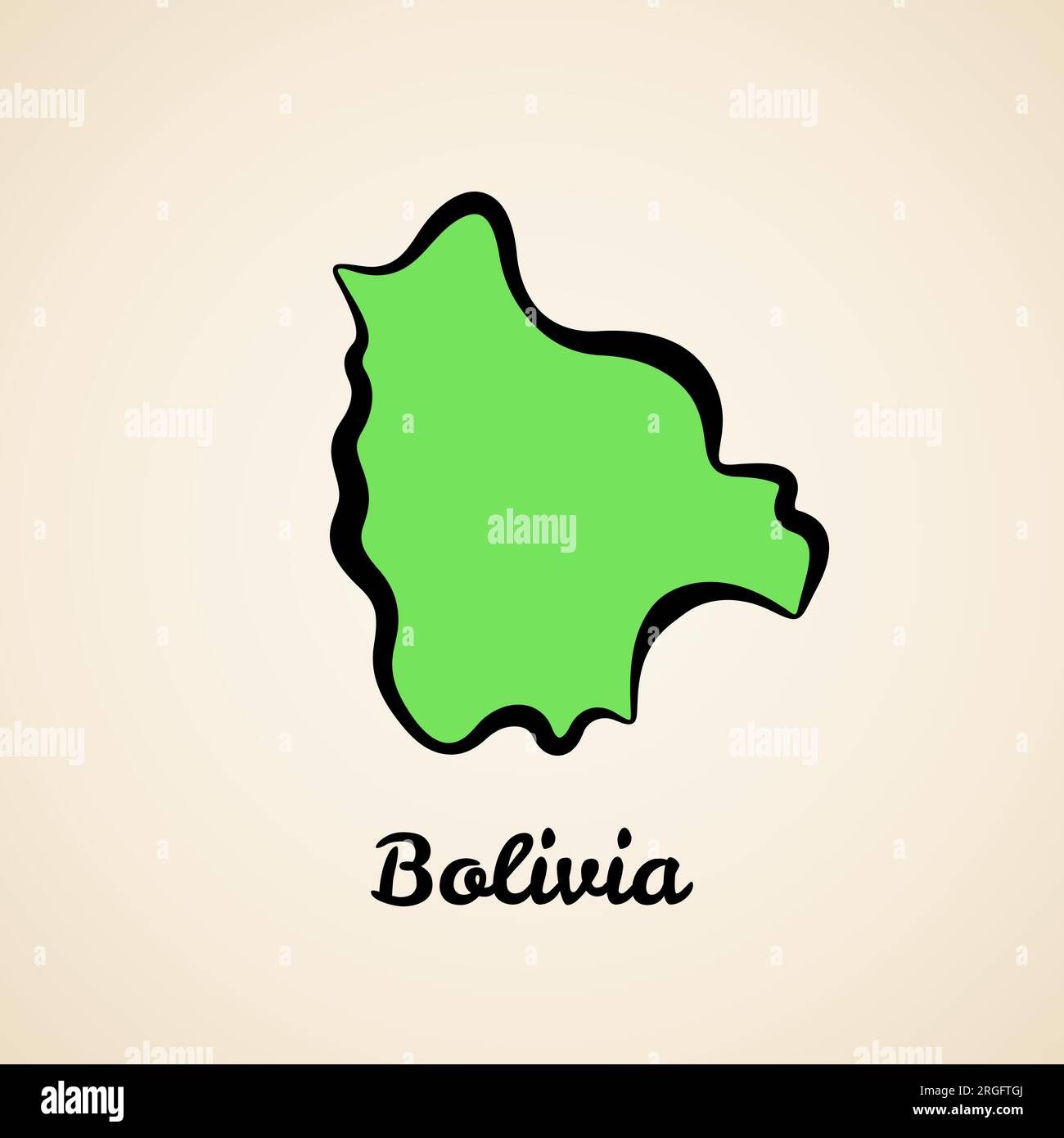 Carte simplifiée verte de la Bolivie avec contour noir. Illustration de Vecteur