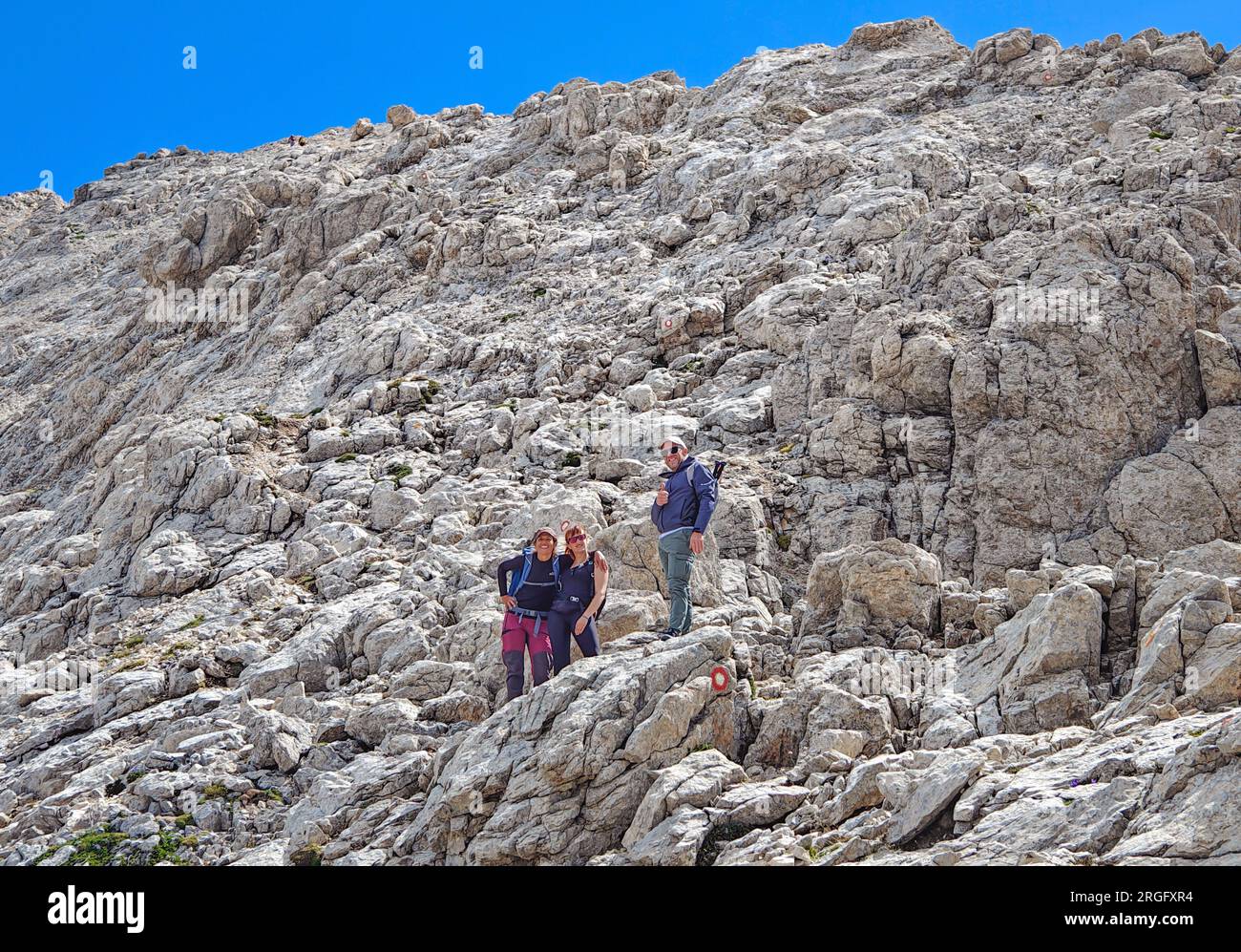 Gran Sasso, Italie - la voie alpiniste à Vetta Occidentale de Corno Grande, à 2912 mètres dans la région des Abruzzes, nommée via delle Creste ou Cresta Ovest. Banque D'Images