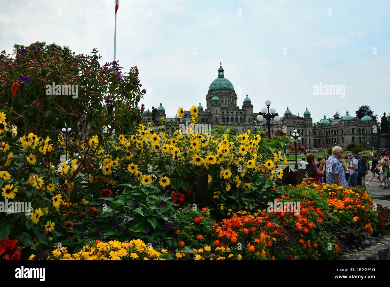 Les édifices du Parlement à Victoria en Colombie-Britannique, les gens en vacances à Victoria. Banque D'Images
