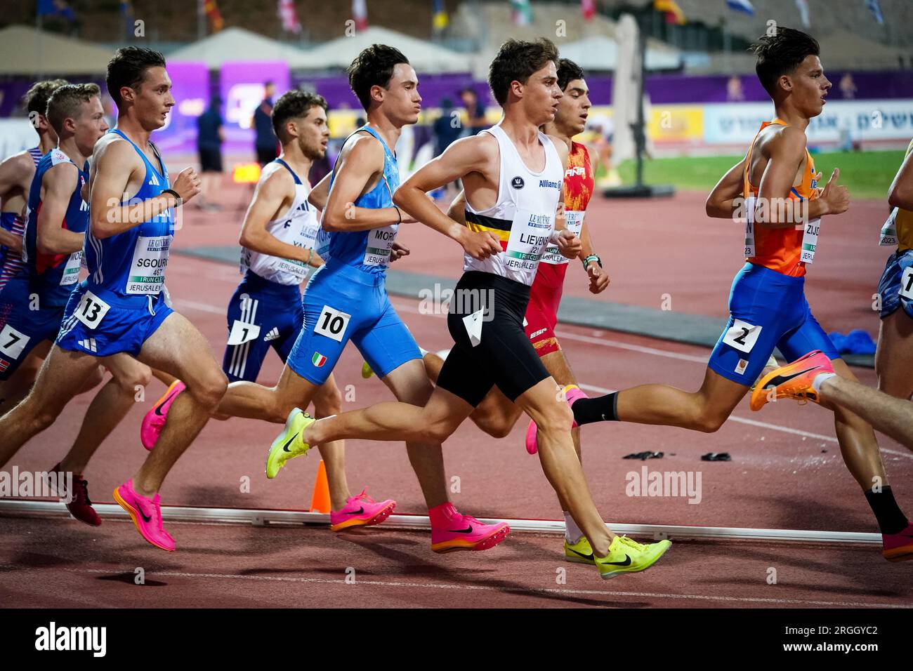 Jérusalem, Israël. 09 août 2023. Le Belge Mathis Lievens photographié lors de la finale du 3000m des Championnats d'Europe d'athlétisme U20, mercredi 09 août 2023, à Jérusalem, Israël. Les championnats d'Europe se déroulent du 07 au 10 août. BELGA PHOTO COEN SCHILDERMAN crédit : Belga News Agency/Alamy Live News Banque D'Images