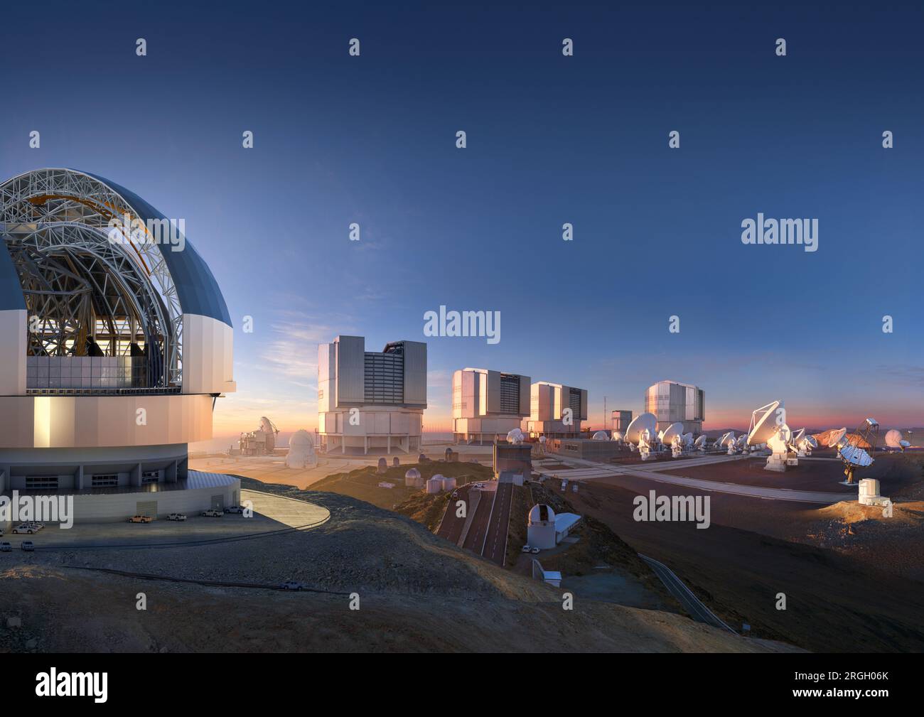 Collage d'installations de l'ESO à La Silla au Chili et de Paranal Banque D'Images