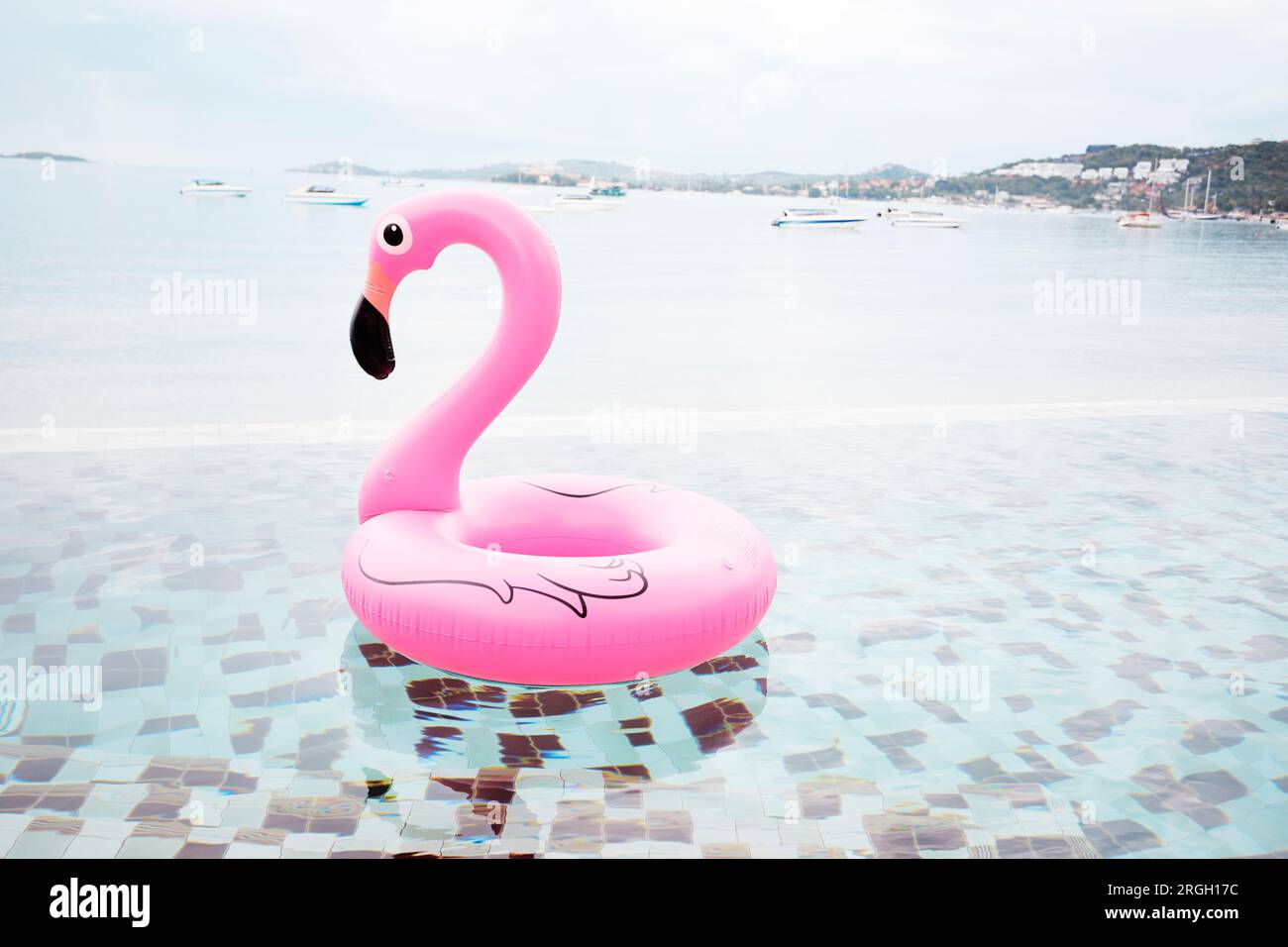 Flamant rose extérieure toy in swimming pool Banque D'Images