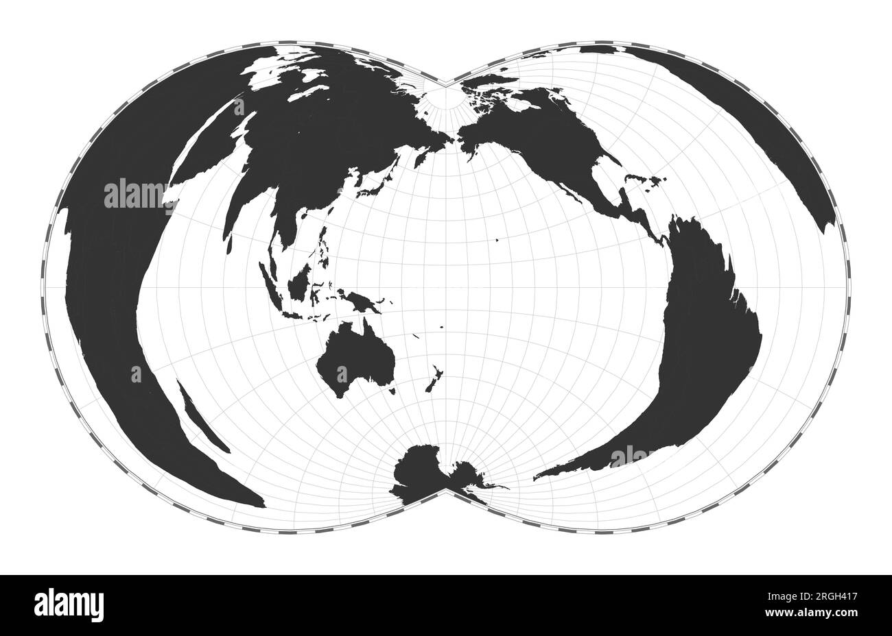 Carte du monde vectorielle. Projection polyconique rectangulaire (War Office). Carte géographique du monde simple avec les lignes de latitude et de longitude. Illustration de Vecteur