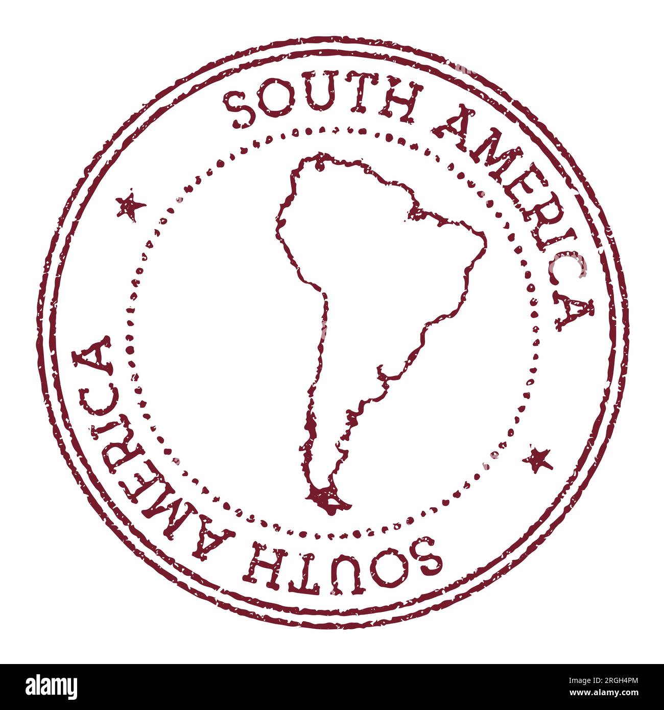 Timbre en caoutchouc rond d'Amérique du Sud avec carte du continent. Timbre passeport rouge vintage avec texte circulaire et étoiles, illustration vectorielle. Illustration de Vecteur