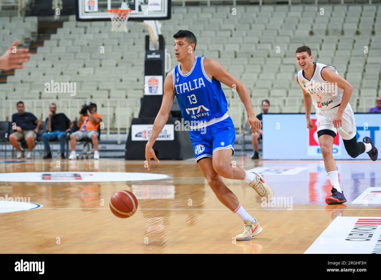 Athènes, Lombardie, Grèce. 9 août 2023. 13 SIMONE FONTECCHIO d'Italie lors du match du tournoi de l'Acropole égéenne entre l'Italie et la Serbie au stade Oaka le 9 août 2023, à Athènes, Grèce. (Image de crédit : © Stefanos Kyriazis/ZUMA Press Wire) USAGE ÉDITORIAL SEULEMENT! Non destiné à UN USAGE commercial ! Banque D'Images