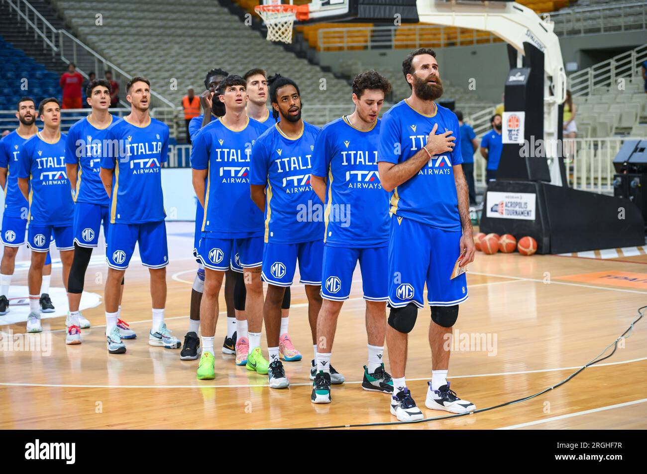 Athènes, Lombardie, Grèce. 9 août 2023. Équipe nationale d'Italie lors du tournoi de l'Acropole égéenne entre l'Italie et la Serbie au stade Oaka le 9 août 2023, à Athènes, Grèce. (Image de crédit : © Stefanos Kyriazis/ZUMA Press Wire) USAGE ÉDITORIAL SEULEMENT! Non destiné à UN USAGE commercial ! Banque D'Images