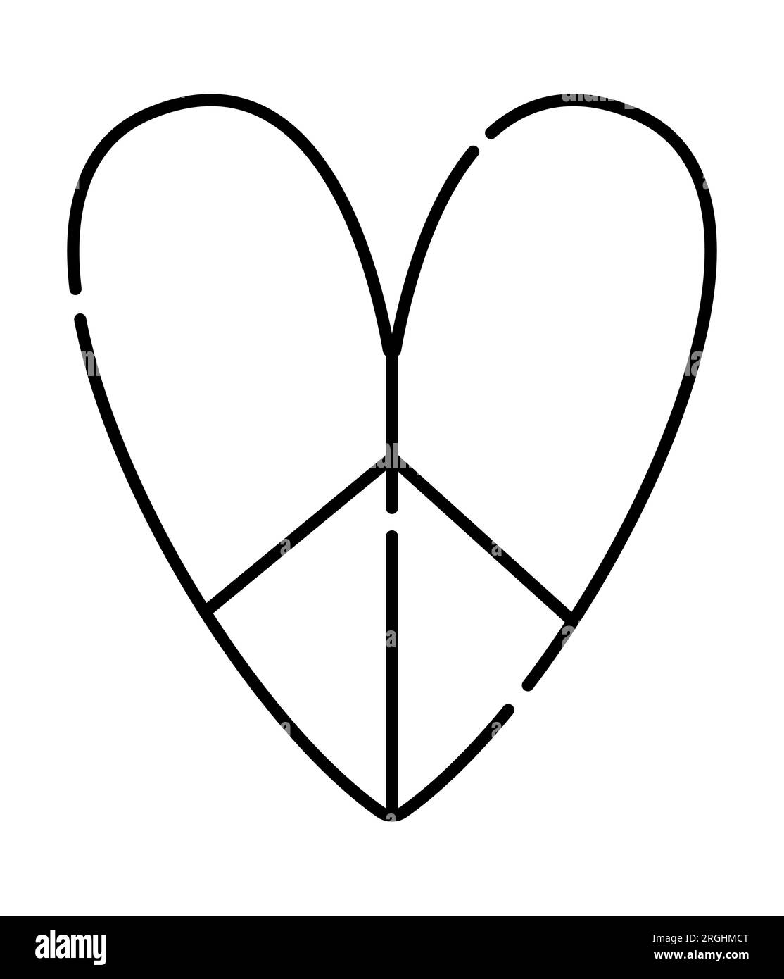 Signe Pacifique dans un coeur, un symbole de paix, vecteur icône de ligne noire Illustration de Vecteur