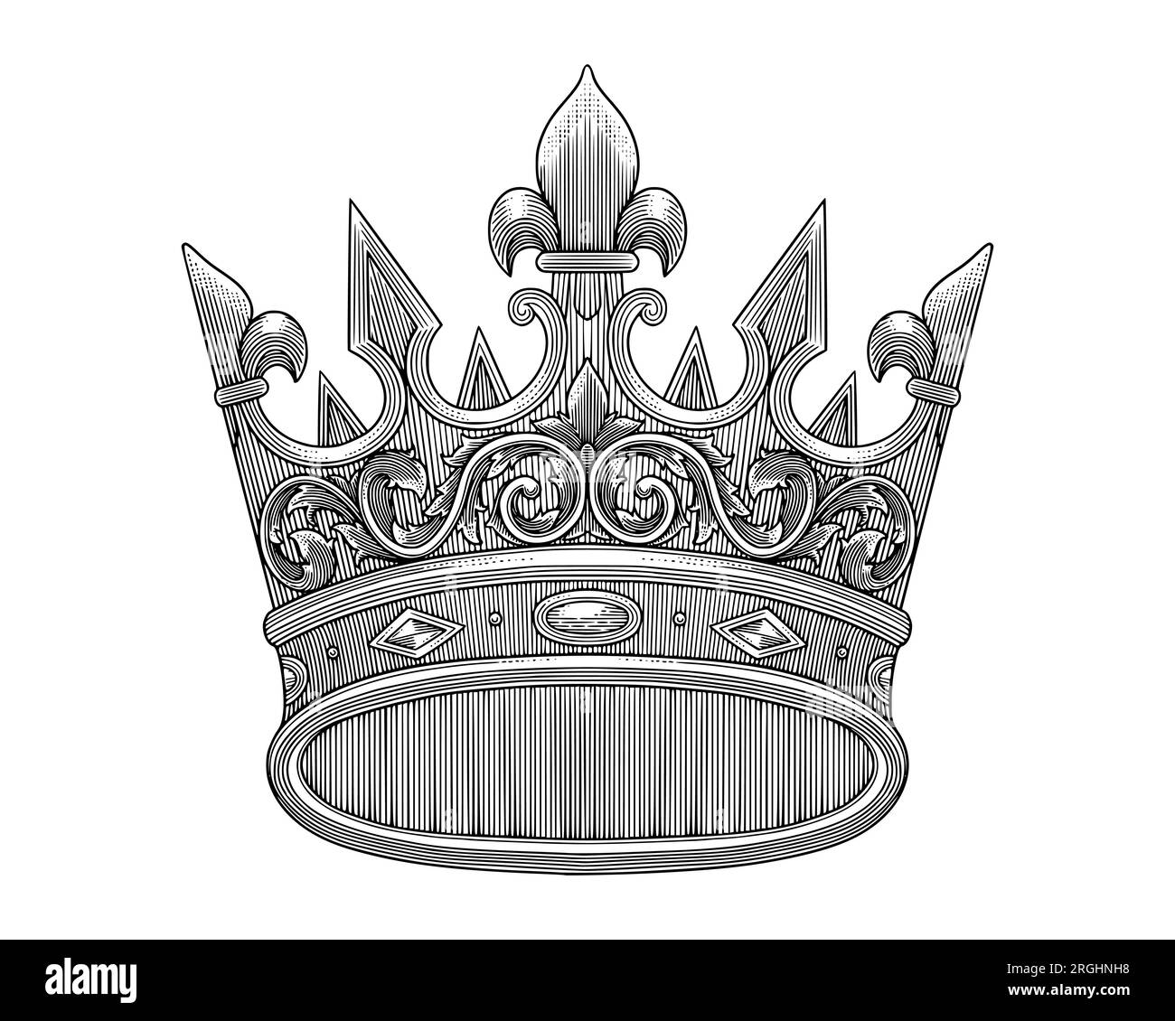Couronne royale, illustration de style dessin gravure Vintage Illustration de Vecteur