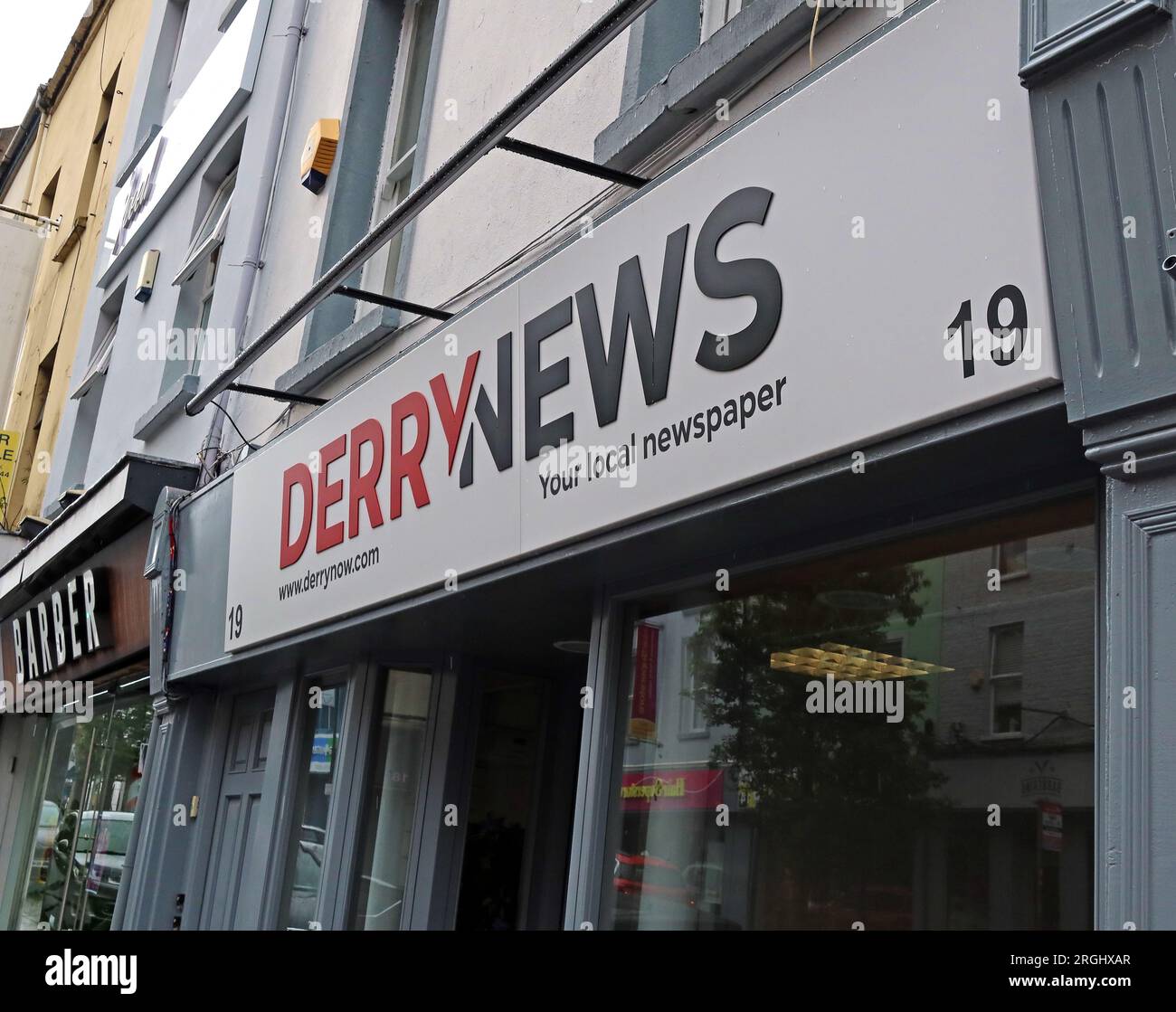 DN , Derry Now, bureau de rédaction du journal Derry News au 19 Carlisle Rd, Derry, Irlande du Nord, Royaume-Uni, BT48 6JJ Banque D'Images