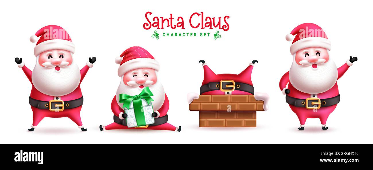 Conception d'ensemble vectoriel de personnages de père Noël de Noël. Personnage de noël Père noël dans la collection de dessins animés heureux, joyeux et ludique. Vecteur Illustration de Vecteur