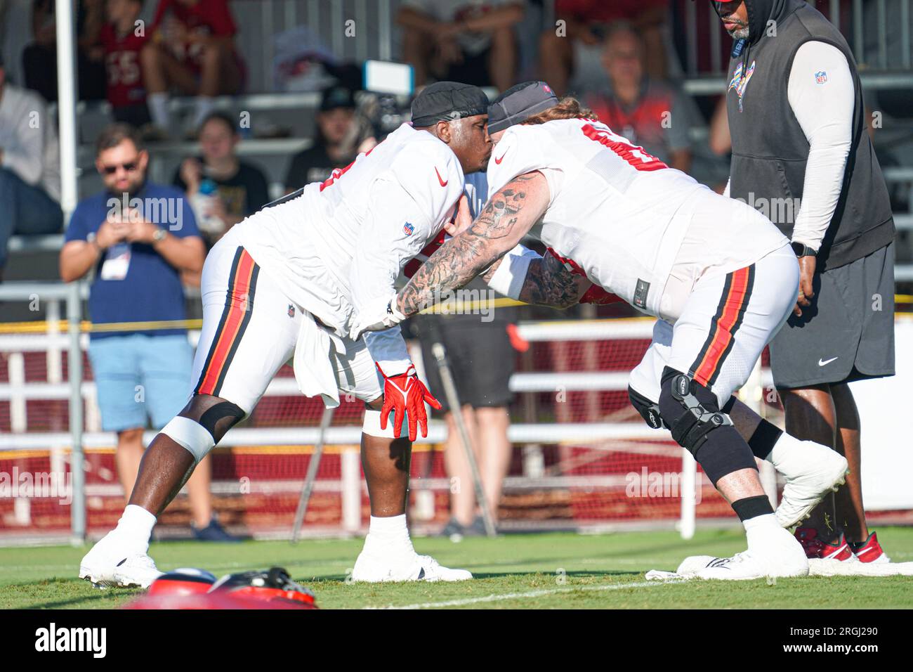 Tampa, Floride, États-Unis, 8 août 2023, Tampa Bay Buccaneers pendant un camp d'entraînement au Centre de formation de santé Advent . (Crédit photo : Marty Jean-Louis) Banque D'Images