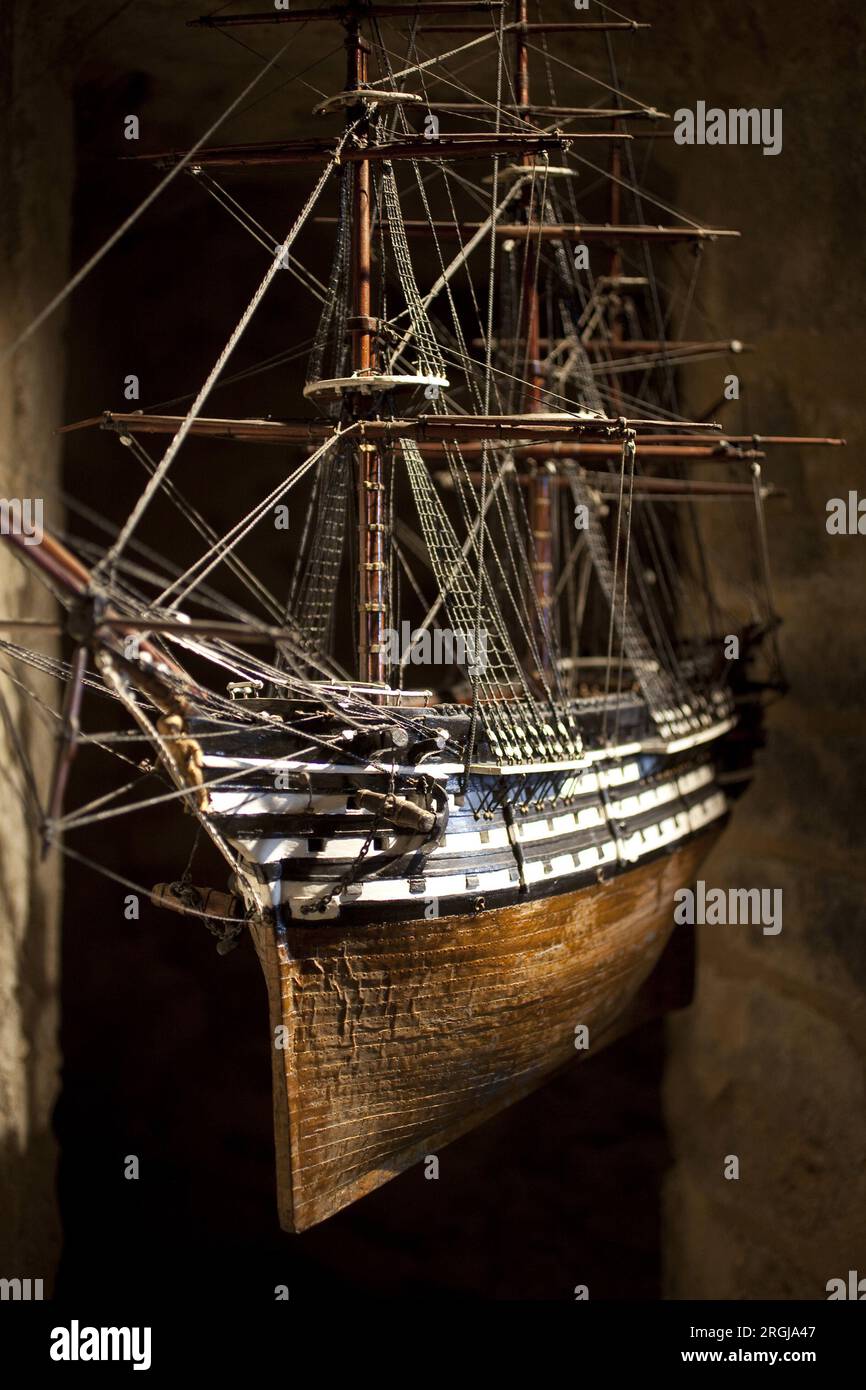 Le Marengo. Modèle votif, vue de la proue, apres 1810. Maquette bois, laiton et fibres végétales. Musée de la Marine de Brest. Banque D'Images