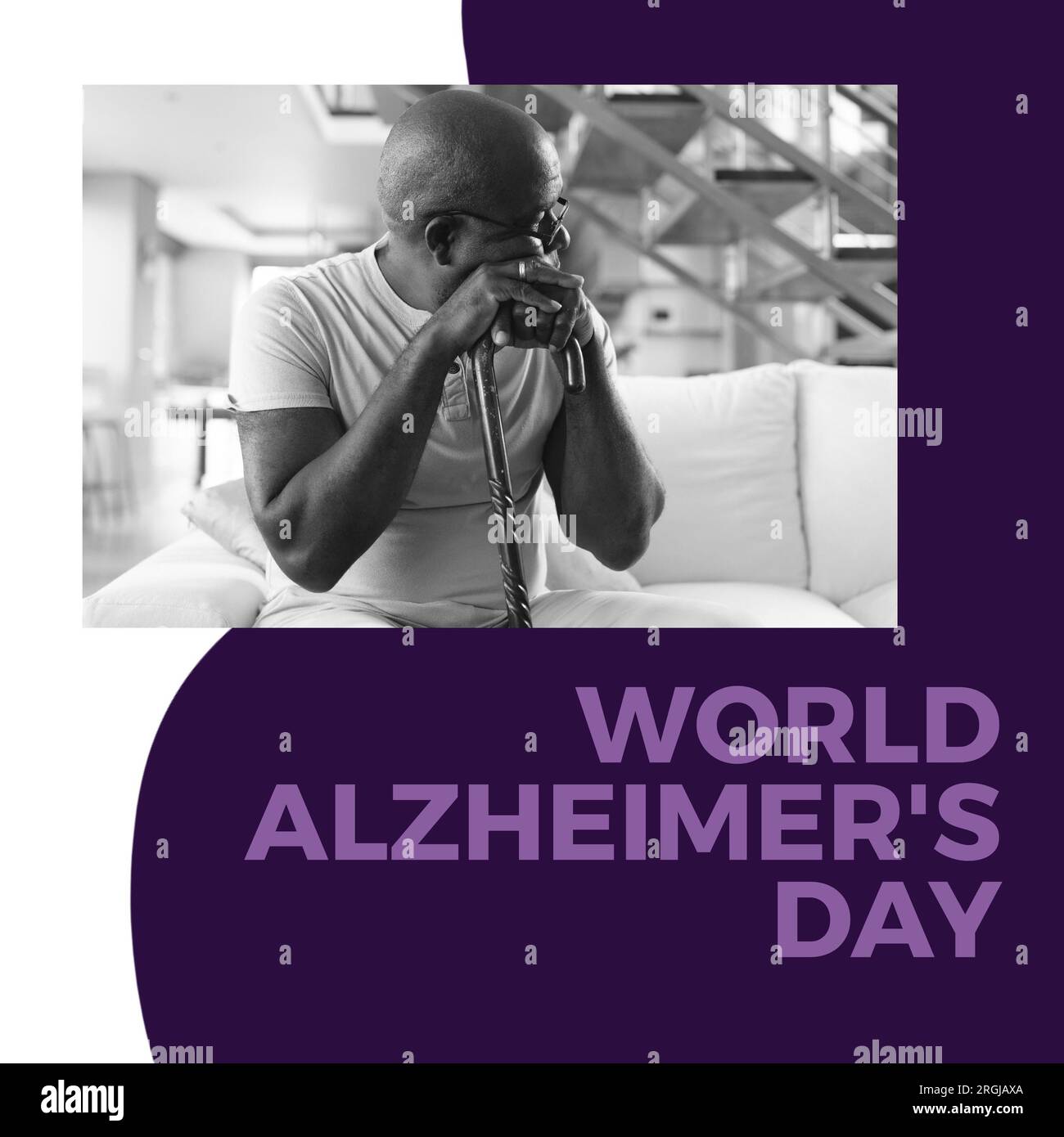 Composite du texte de la journée mondiale alzheimer sur un homme afro-américain inquiet Banque D'Images