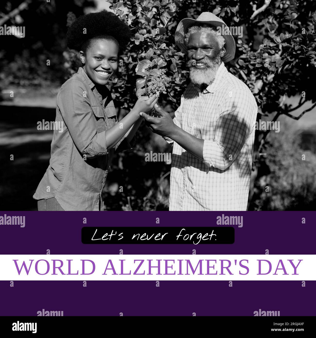 Composite du texte de la journée mondiale de la maladie d'alzheimer sur un couple afro-américain heureux Banque D'Images
