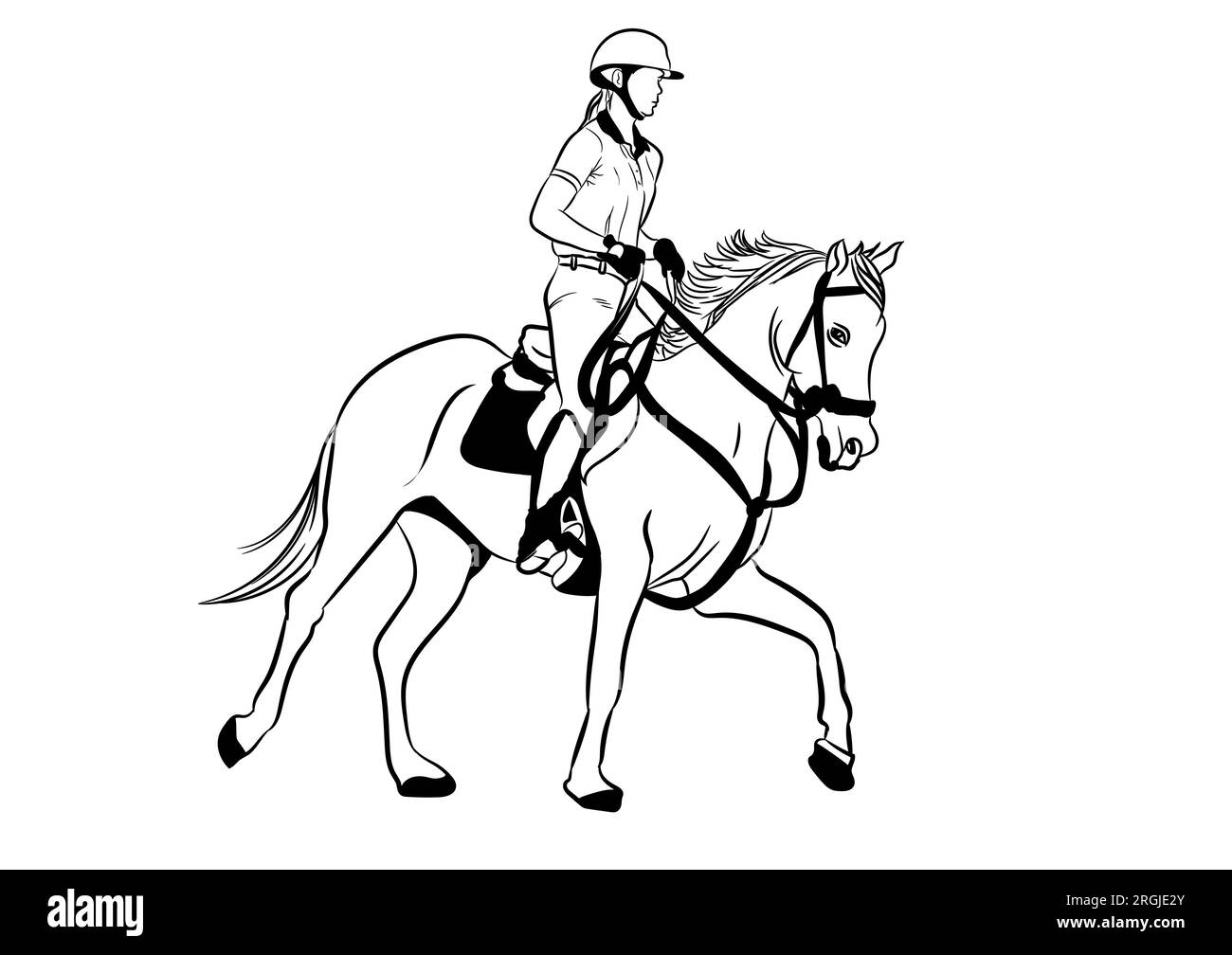 Dessin d'image graphique Jockey chevauchant un cheval contour ligne de trait illustration vectorielle Illustration de Vecteur