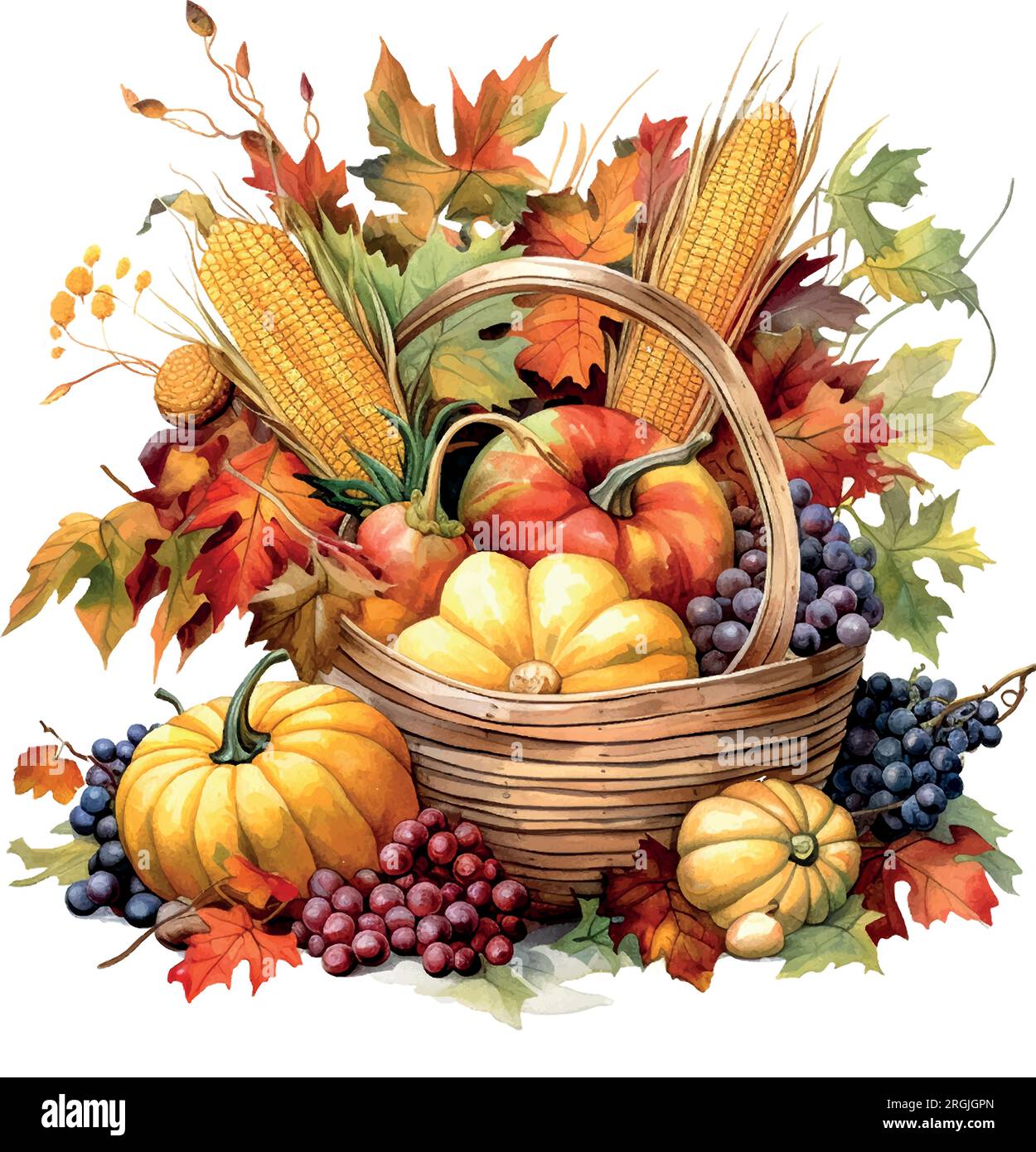 Aquarelle de Thanksgiving Cornucopia. Affiche, bannière, carte de voeux. Illustration vectorielle. Collection de cartes de vœux pour les fêtes. Illustration alimentaire. Illustration de Vecteur