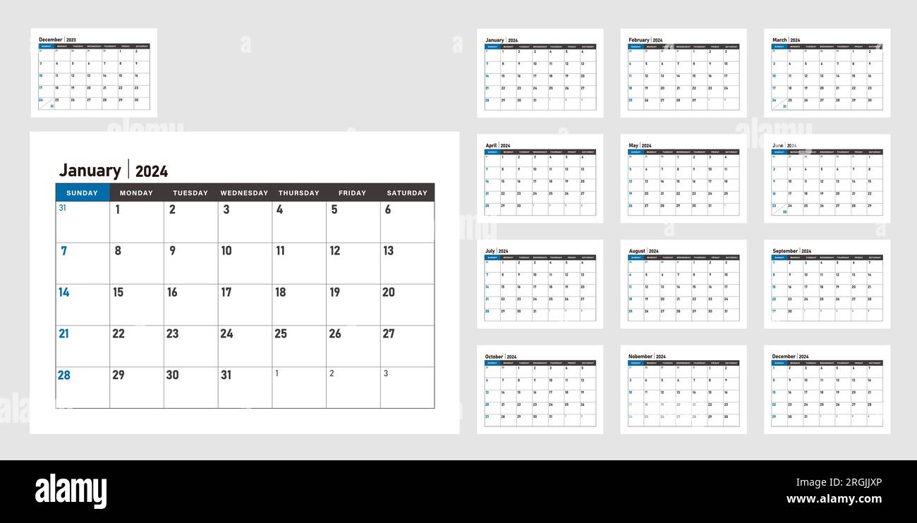 Illustration vectorielle de modèle de calendrier 2024 ( pas de jours