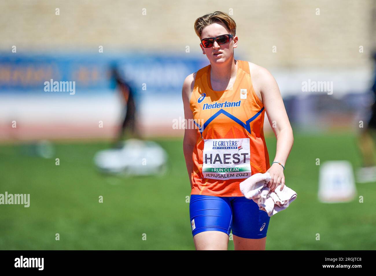 Jérusalem, Israël. 10 août 2023. JÉRUSALEM, ISRAËL - 10 AOÛT : Lotte Haest des pays-Bas lors de la finale Discus Throw Women le jour 4 des Championnats d'Europe d'athlétisme U20 Jérusalem le 10 août 2023 à Jérusalem, Israël. (Photo de Pablo Morano/Agence BSR) crédit : Agence BSR/Alamy Live News Banque D'Images