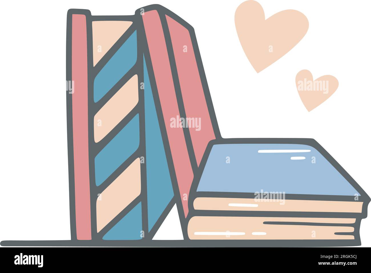 Étagère avec des livres et des coeurs dessiné à la main illustration simple. Bibliothèque maison style croquis. Amour pour les livres et le concept de lecture, isolé Illustration de Vecteur