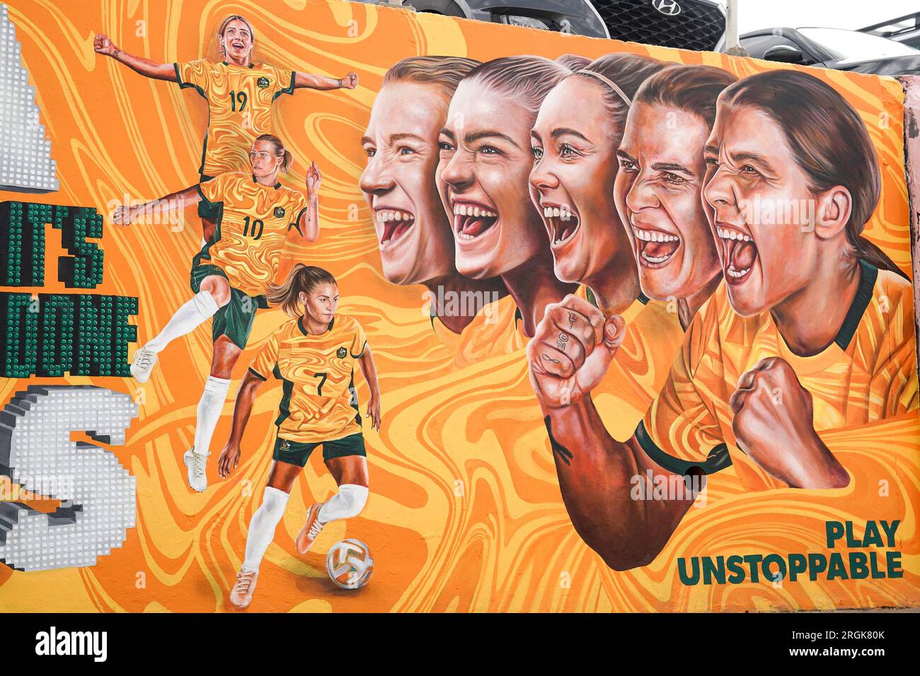 Sydney, Australie. 10 août 2023. Sydney, Australie, le 10 août 2023 : travail d'art graffiti avec le slogan Til It's Done en l'honneur des Matildas, l'équipe nationale féminine d'Australie, créée par Danielle Weber (Daniellesartwork) lors de la coupe du monde Femme FIFA 2023 à Bondi Beach à Sydney, Australie. (Daniela Porcelli/SPP) crédit : SPP Sport Press photo. /Alamy Live News Banque D'Images