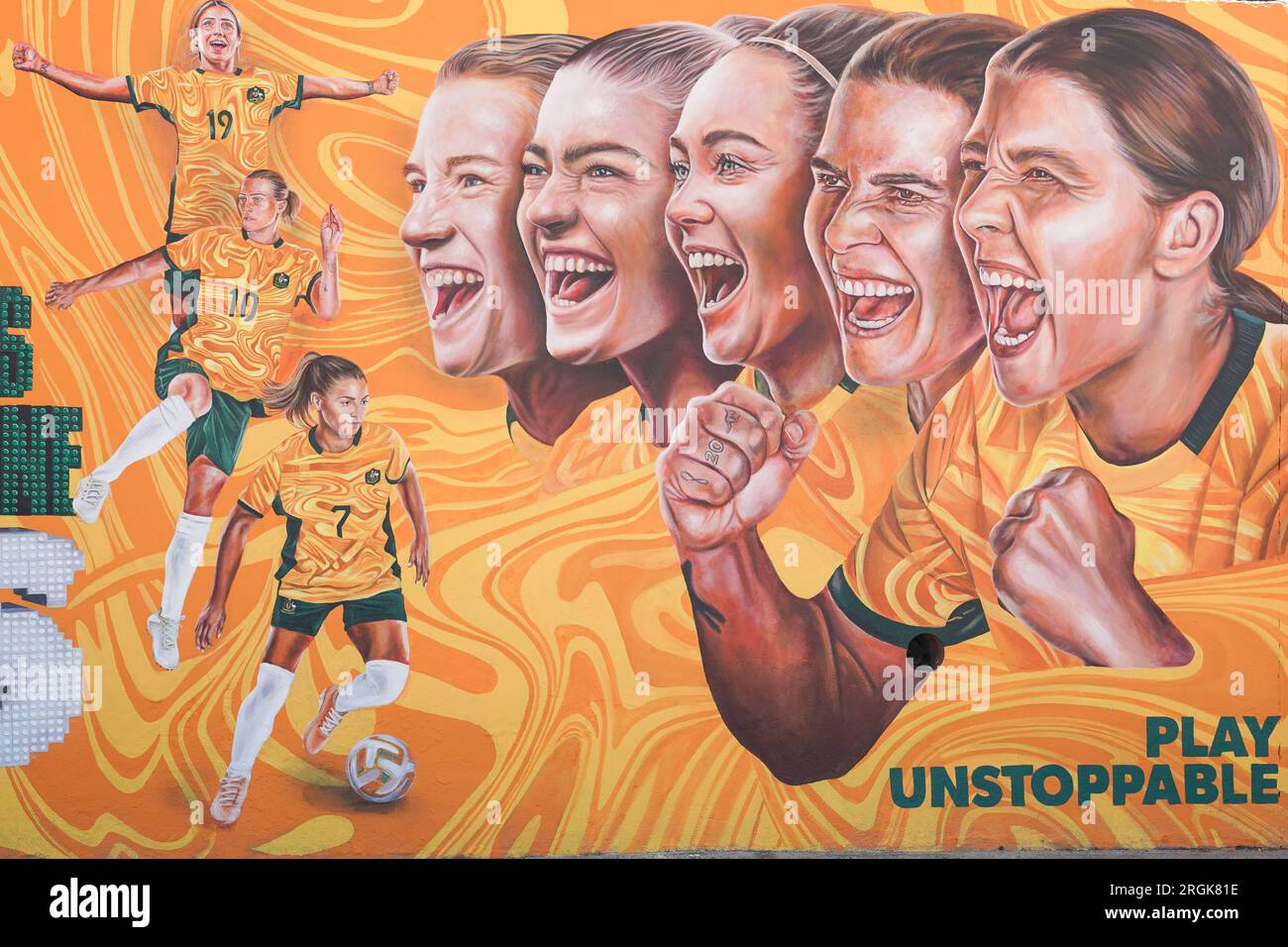 Sydney, Australie. 10 août 2023. Sydney, Australie, le 10 août 2023 : travail d'art graffiti avec le slogan Til It's Done en l'honneur des Matildas, l'équipe nationale féminine d'Australie, créée par Danielle Weber (Daniellesartwork) lors de la coupe du monde Femme FIFA 2023 à Bondi Beach à Sydney, Australie. (Daniela Porcelli/SPP) crédit : SPP Sport Press photo. /Alamy Live News Banque D'Images