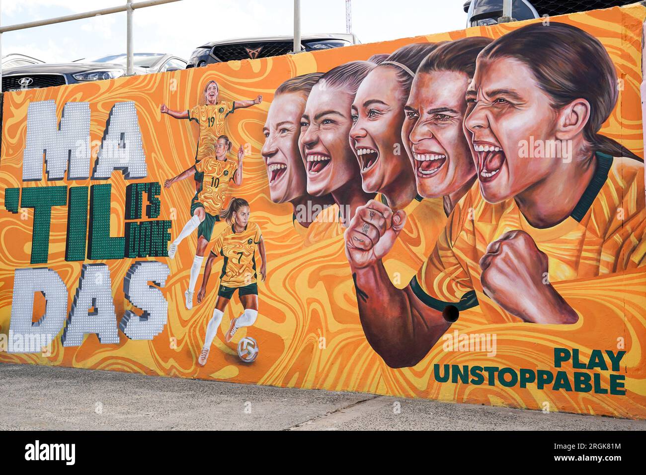 Sydney, Australie. 10 août 2023. Sydney, Australie, le 10 août 2023 : travail d'art graffiti avec le slogan Til It's Done en l'honneur des Matildas, l'équipe nationale féminine d'Australie, créée par Danielle Weber (Daniellesartwork) lors de la coupe du monde Femme FIFA 2023 à Bondi Beach à Sydney, Australie. (Daniela Porcelli/SPP) crédit : SPP Sport Press photo. /Alamy Live News Banque D'Images
