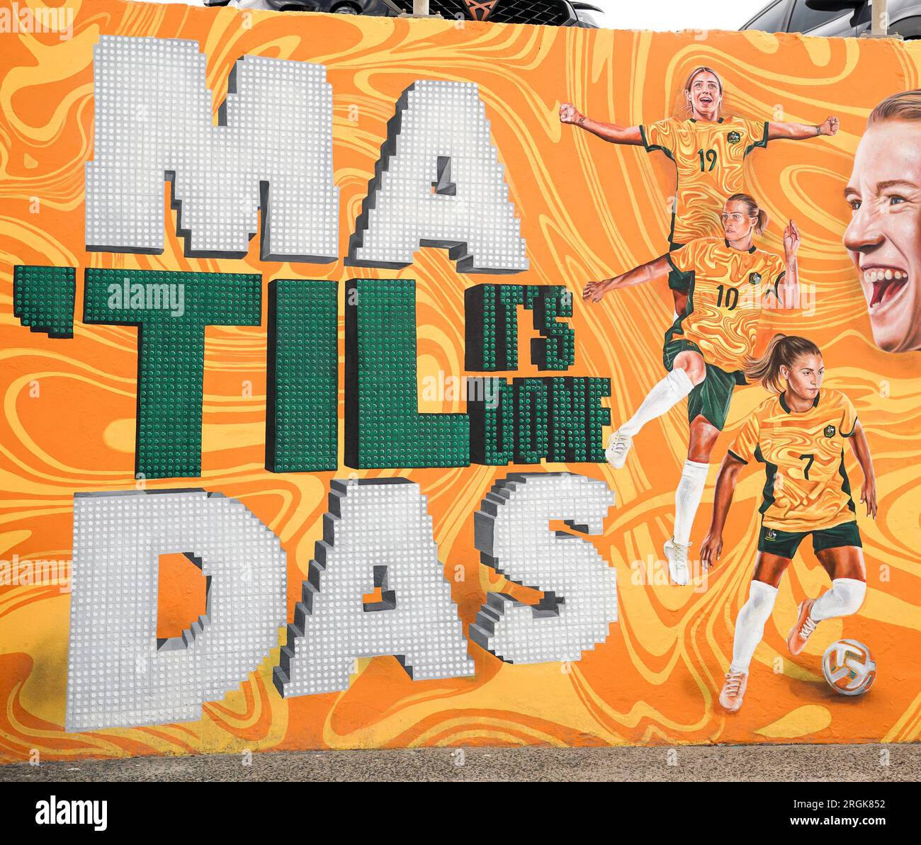 Sydney, Australie. 10 août 2023. Sydney, Australie, le 10 août 2023 : travail d'art graffiti avec le slogan Til It's Done en l'honneur des Matildas, l'équipe nationale féminine d'Australie, créée par Danielle Weber (Daniellesartwork) lors de la coupe du monde Femme FIFA 2023 à Bondi Beach à Sydney, Australie. (Daniela Porcelli/SPP) crédit : SPP Sport Press photo. /Alamy Live News Banque D'Images