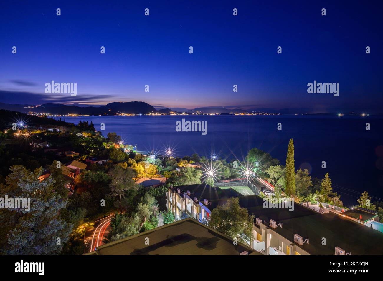Coucher de soleil sur l'île de Corfou en Méditerranée Banque D'Images