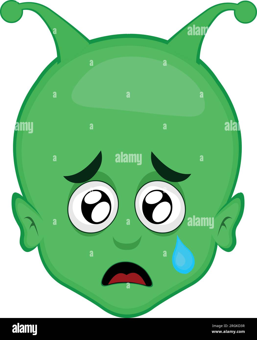 vecteur vert alien et tête de dessin animé larme yeux Illustration de Vecteur