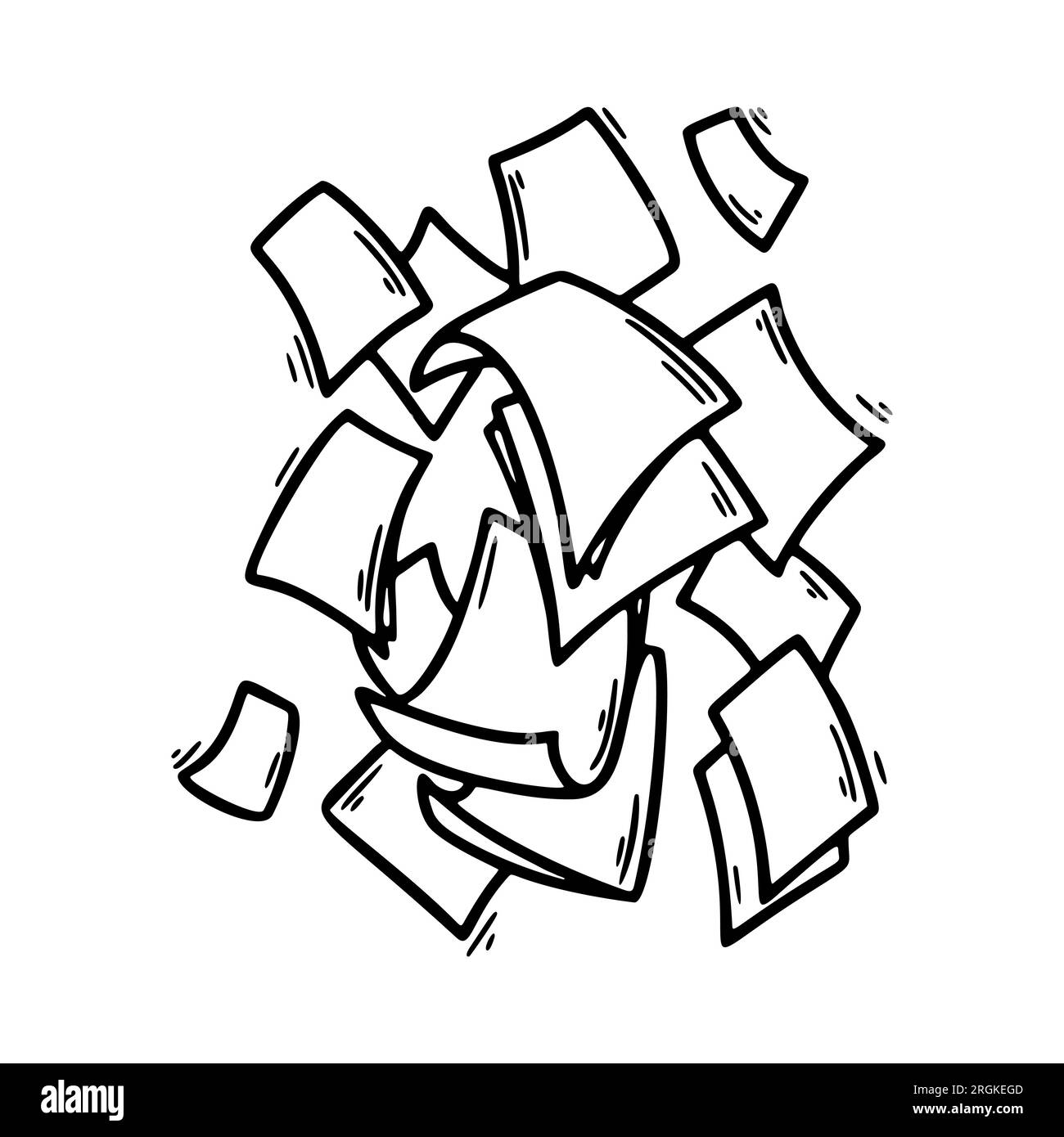 Feuilles de papier volantes dans le style doodle. Pages de document vierges dessinées à la main. Chute de fichiers de documents. Illustration vectorielle d'entreprise de bureau Illustration de Vecteur