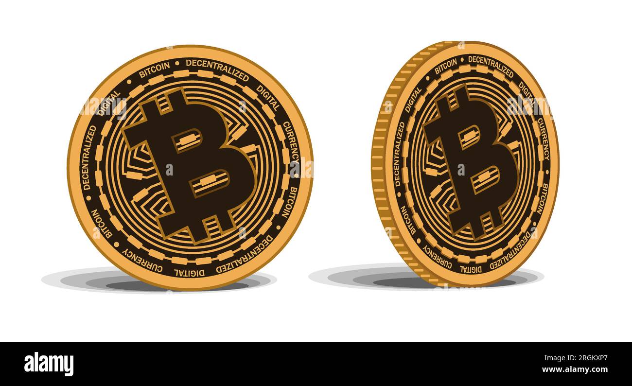 Golden bitcoin coin coin. Crypto monnaie symbole bitcoin doré de pièce de monnaie isolé sur fond transparent. Illustration vectorielle réaliste Illustration de Vecteur